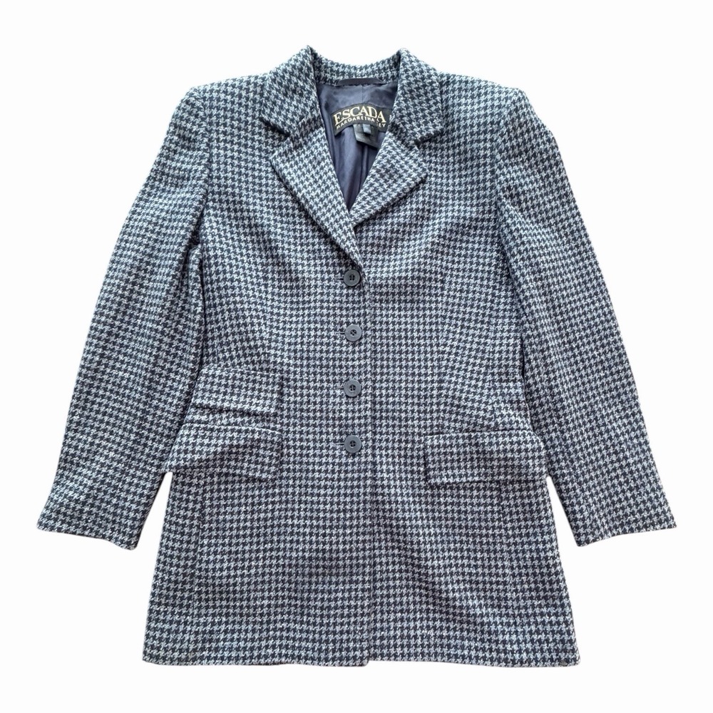 Escada Margaretha Ley Cashmere Blazer 36 Blue Houndstooth Ermenegildo Zegna C6-5
